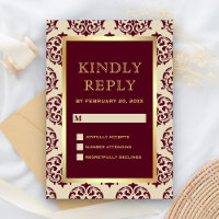 Faux Gold Foil Burgundy Damask Wedding