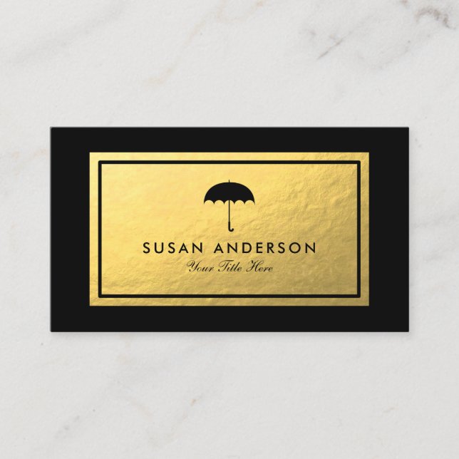 Faux Gold Foil - Carte de visite à parapluie noir (Devant)