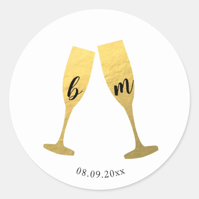 Faux Gold Foil Champagne Glasses Wedding Sticker (Front)