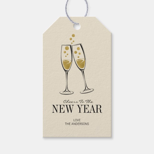 Faux Gold Foil Cheers New Year's Gift Tag (Front)