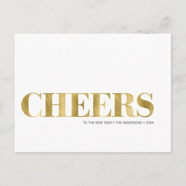 Faux Gold Foil Cheers New Year's Holiday Postcard (Front)