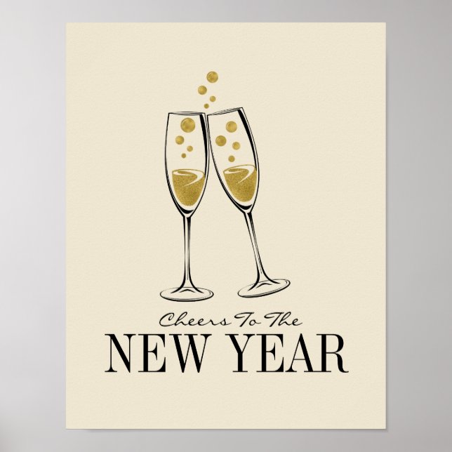 Faux Gold Foil Cheers New Year's Poster Sign (Front)