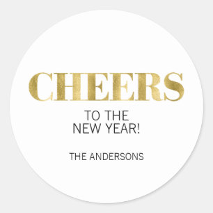 Faux Gold Foil Cheers New Year's Sticker