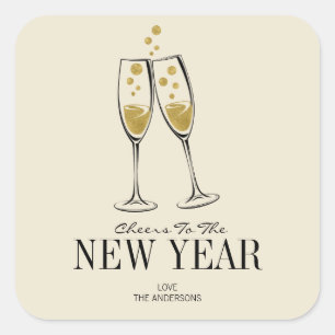 Faux Gold Foil Cheers New Year's Sticker
