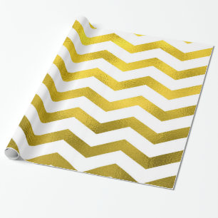 Faux Gold Foil Chevron Pattern White Metallic Wrapping Paper