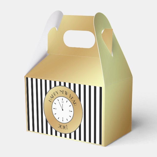 Faux Gold Foil Clock Midnight Happy New Year Favor Box (Front Side)