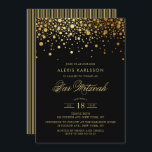 Faux Gold Foil Confetti Black Bar Mitzvah Invitation<br><div class="desc">Invite family and friends to your daughter Bar Mitzvah with this modern and elegant invitation. It features faux gold confetti dots and stripes pattern. Personalize by adding name,  date,  time,  venue and other event details. Matching items are available.</div>