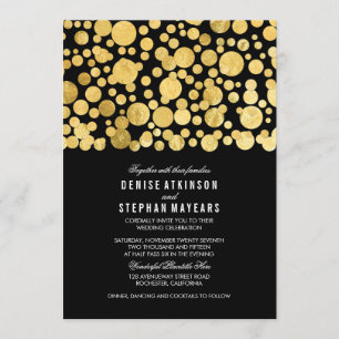 Faux Gold Foil Confetti Black Faire-part de mariag