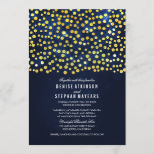 Faux Gold Foil Confetti Blue Faire-part de mariage