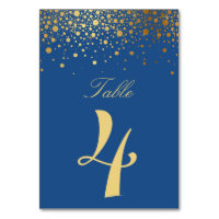 Faux Gold Foil Confetti Blue Table Numbers Bard