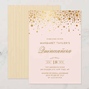 Faux Gold Foil Confetti Blush Pink Quinceañera Invitation