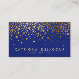 Faux Gold Foil Confetti Business Card Blue