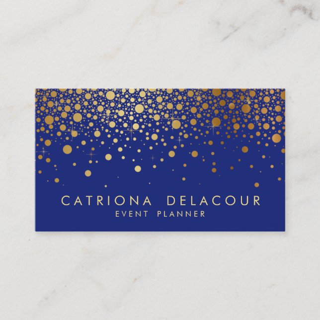 Faux Gold Foil Confetti Business Card | Blue (Front)