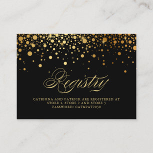 Faux Gold Foil Confetti Dots Black Registry Card