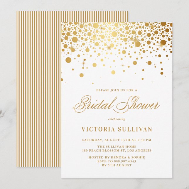 Faux Gold Foil Confetti Dots Bridal Shower Invitation (Front/Back)