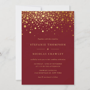 Faux Gold Foil Confetti Dots Burgundy Wedding Invitation