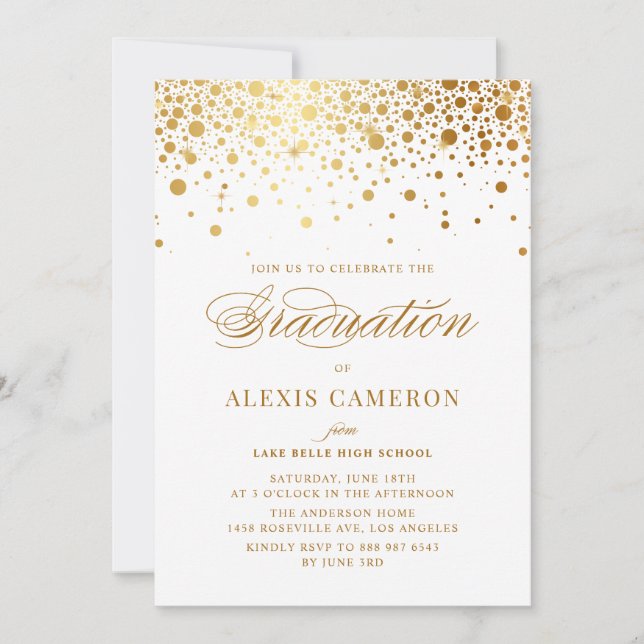 Faux Gold Foil Confetti Dots Graduation Invitation (Front)