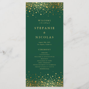 Faux Gold Foil Confetti Dots Green Wedding Program