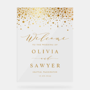 Faux Gold Foil Confetti Dots Mariage blanc Bienven