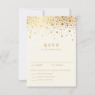Faux Gold Foil Confetti Dots Mariage RSVP Ivoire
