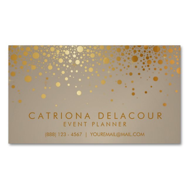 Faux Gold Foil Confetti Dots Modern Magnetic Business Card (Front)