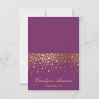 Faux Gold Foil Confetti Dots Purple Place Card