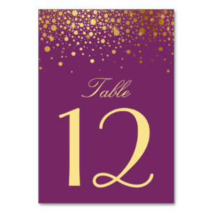 Faux Gold Foil Confetti Dots Purple Table Number