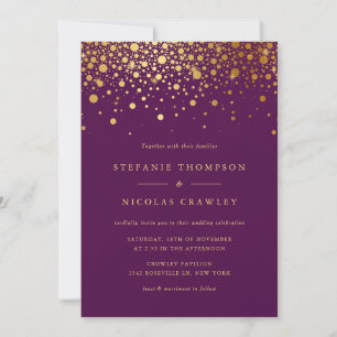 Faux Gold Foil Confetti Dots Purple Wedding Invitation