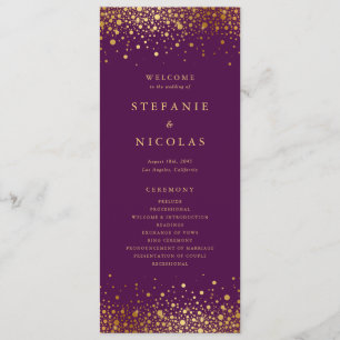 Faux Gold Foil Confetti Dots Purple Wedding Program