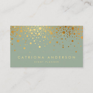 Faux Gold Foil Confetti Dots Sage Green Business Card