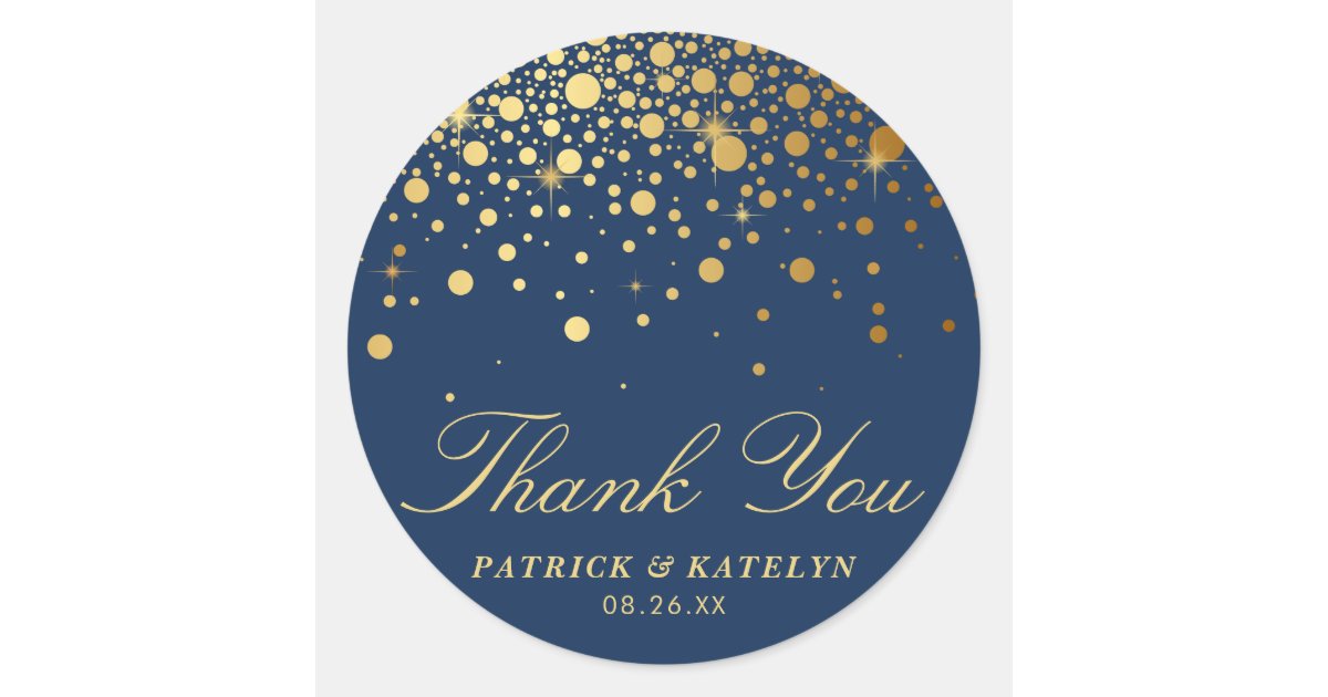 Faux Gold Foil Confetti Dots Thank You | Navy Blue Classic Round Sticker | Zazzle.ca