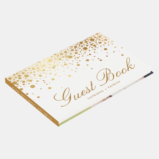 Faux Gold Foil Confetti Dots Wedding Guest Book