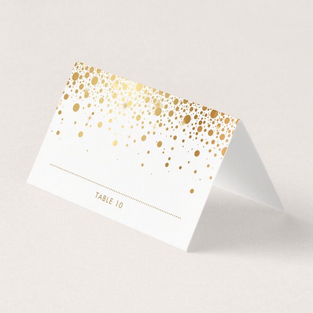 Faux Gold Foil Confetti Dots Wedding Place Cards (Front)