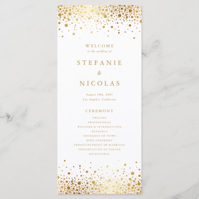 Faux Gold Foil Confetti Dots Wedding Program (Front)
