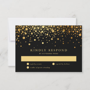 Faux Gold Foil Confetti Dots Wedding RSVP Card