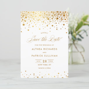 Faux Gold Foil Confetti Dots Wedding Save The Date