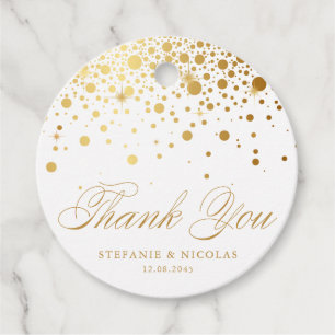 Faux Gold Foil Confetti Dots Wedding Thank You Favour Tags