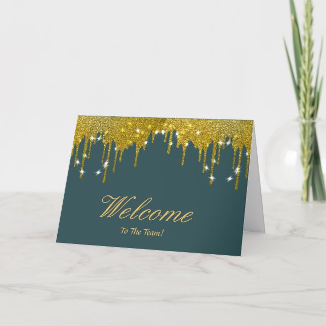 Faux Gold Foil Confetti Elegant Sparkles Welcome Card (Front)