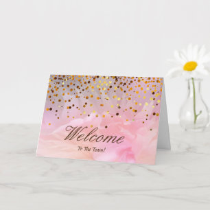 Faux Gold Foil Confetti Elegant Sparkles Welcome Card