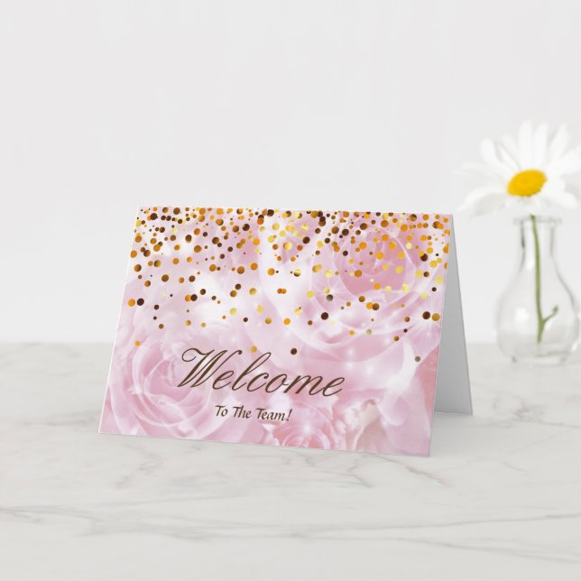 Faux Gold Foil Confetti Elegant Sparkles Welcome Card (Small Plant)