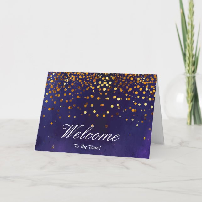Faux Gold Foil Confetti Elegant Sparkles Welcome Card (Front)