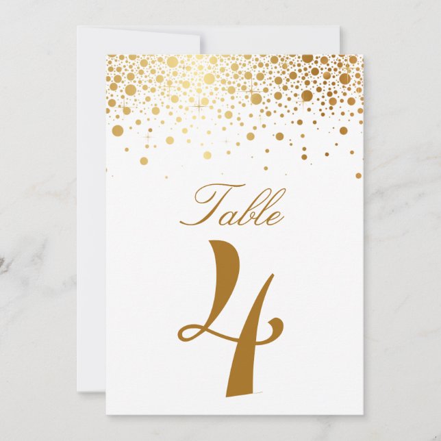 Faux Gold Foil Confetti Elegant Table Number Card (Front)