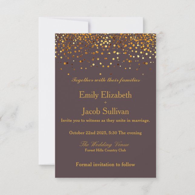Faux Gold Foil Confetti Elegant Wedding Save The Date (Front)