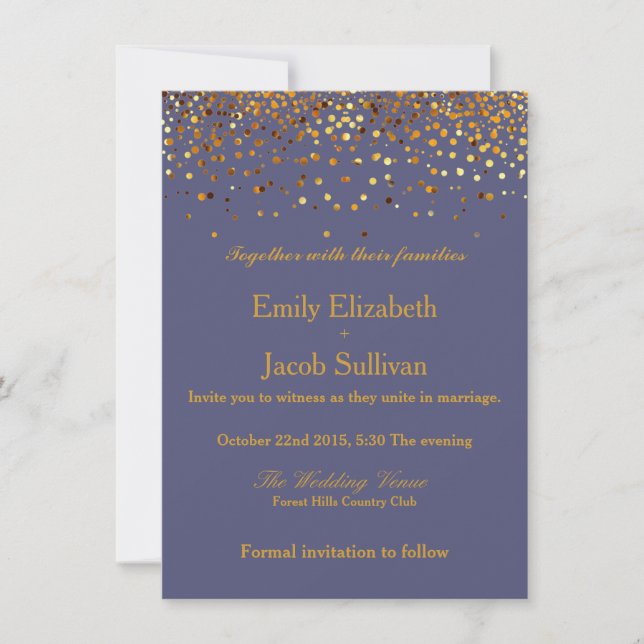 Faux Gold Foil Confetti Elegant Wedding Save The Date (Front)