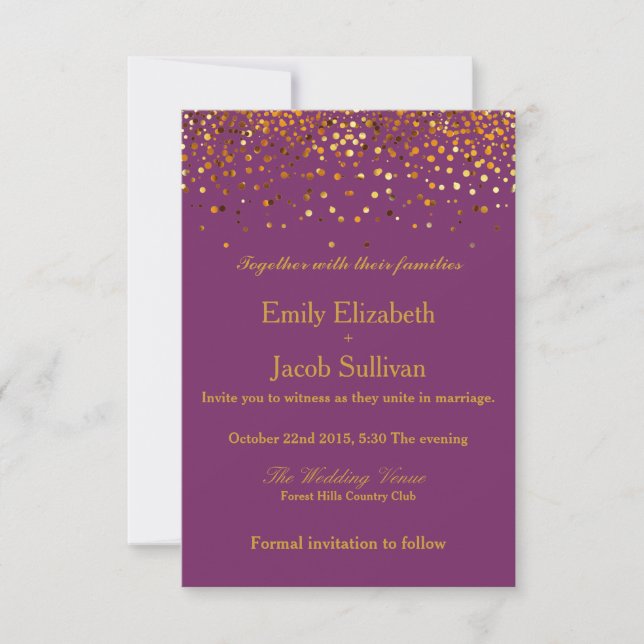 Faux Gold Foil Confetti Elegant Wedding Save The Date (Front)