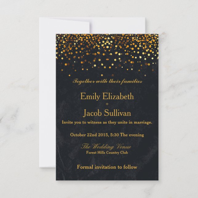 Faux Gold Foil Confetti Elegant Wedding Save The Date (Front)