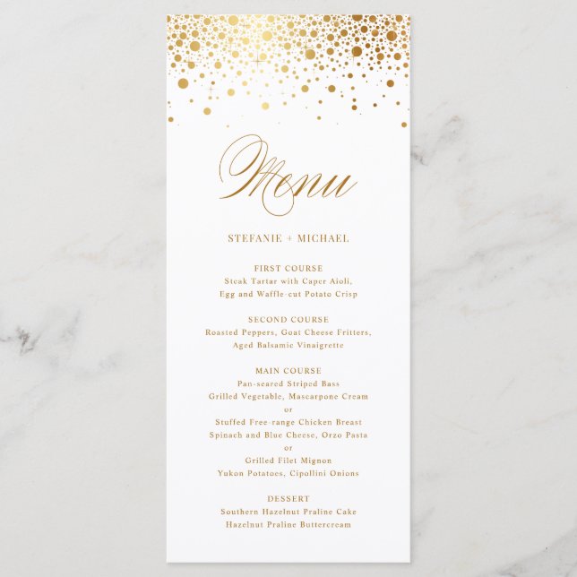 Faux Gold Foil Confetti Élégante carte de menu de  (Devant)