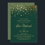Faux Gold Foil Confetti Green Bar Mitzvah Invitation<br><div class="desc">Invite family and friends to your son's Bar Mitzvah with this elegant green and gold invitation. It features faux gold confetti dots and stripes pattern. Personalize by adding name,  date,  time,  venue and other event details. Matching items are available.</div>