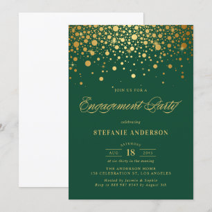 Faux Gold Foil Confetti Green Engagement Party Invitation