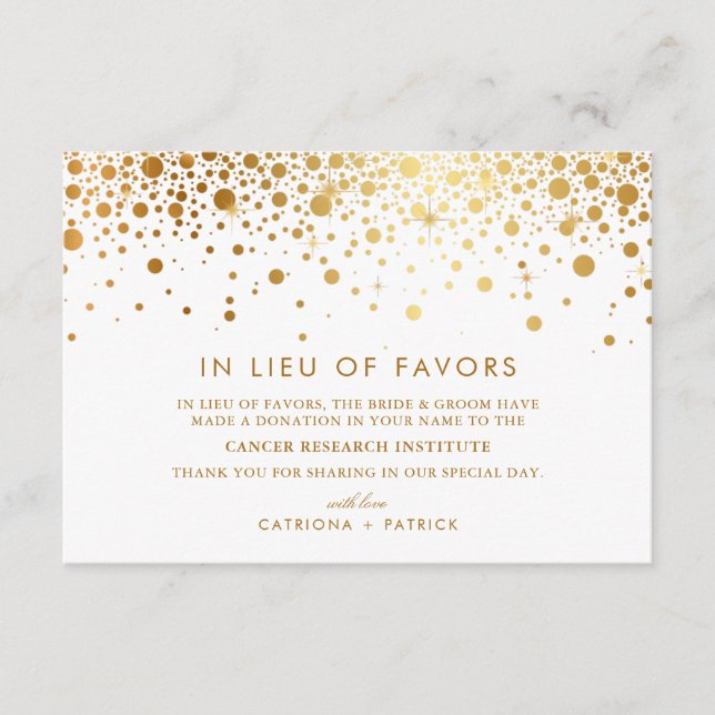 Faux Gold Foil Confetti In Lieu of Favours Enclosure Card (Front)